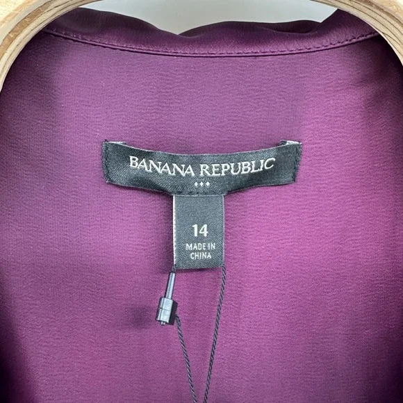 Banana Republic‎ Satin Collar Wrap Purple Midi Dress Size 14 NWT - Pinot Noir - Picture 8 of 15